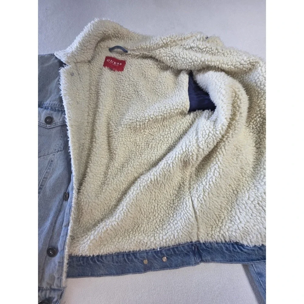Size S- Guess Jean Light Blue White Fur Jacket